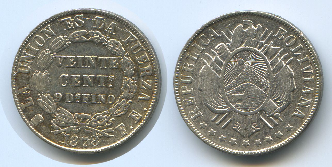 Foto Bolivien 20 Centavos 1878 Pts Fe