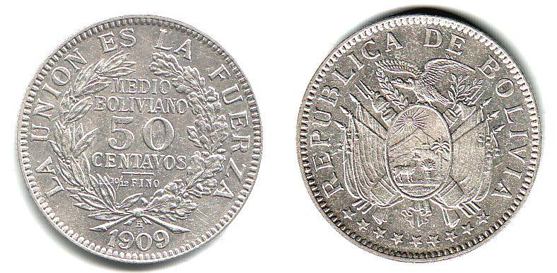 Foto Bolivien 50 Centavos 1909 H