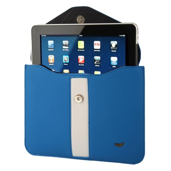 Foto Bolso de cuero MACLOVE de viajes para Apple iPad 1 + 2 azul
