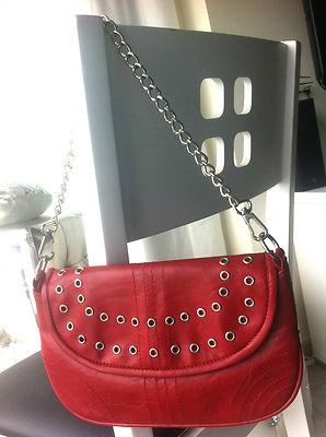 Foto Bolso Mujer Bershka Rojo De Piel Con Cadena Plata Y Tachas Nuevo Temporada