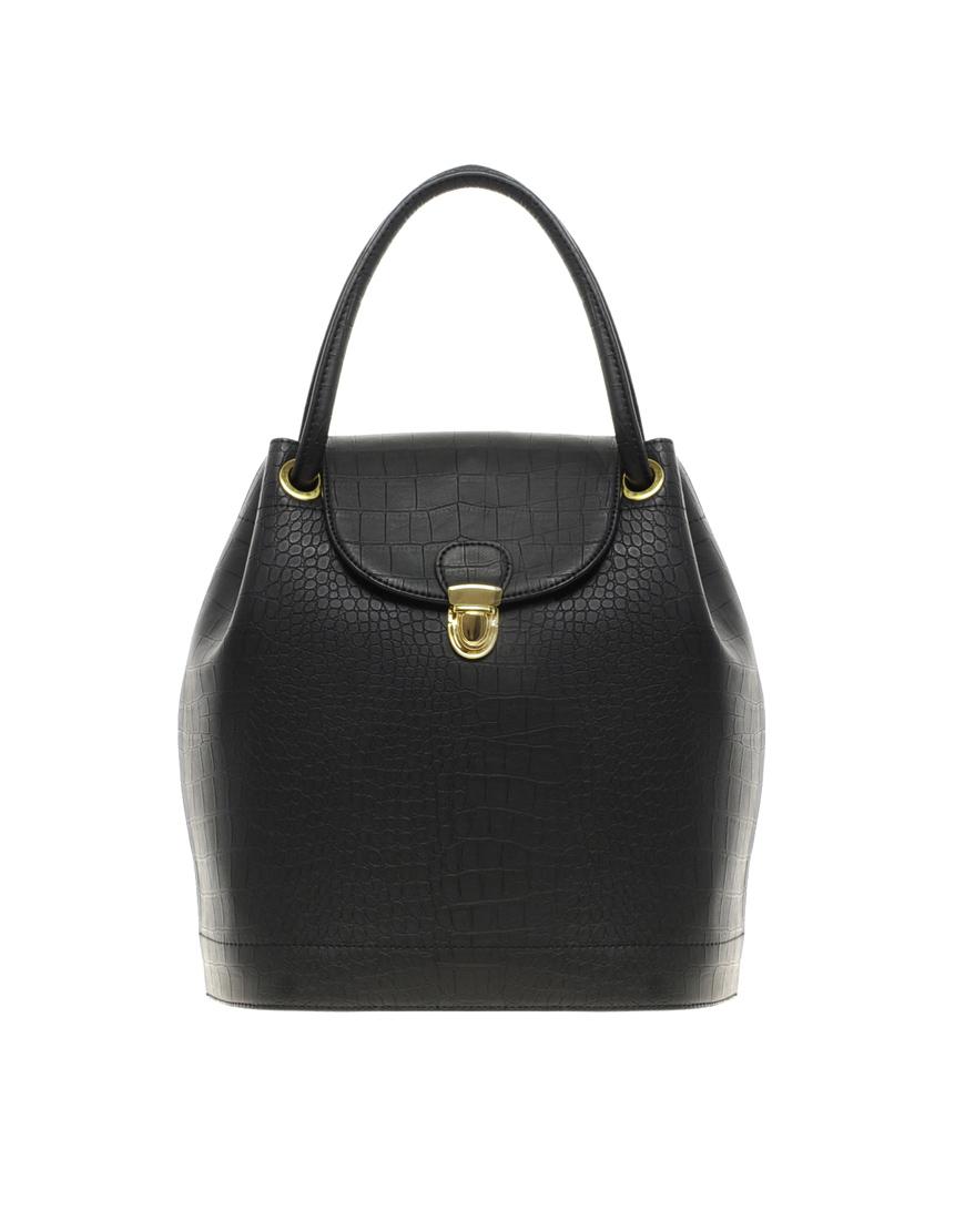 Foto Bolso rígido de efecto piel de cocodrilo de ASOS Negro