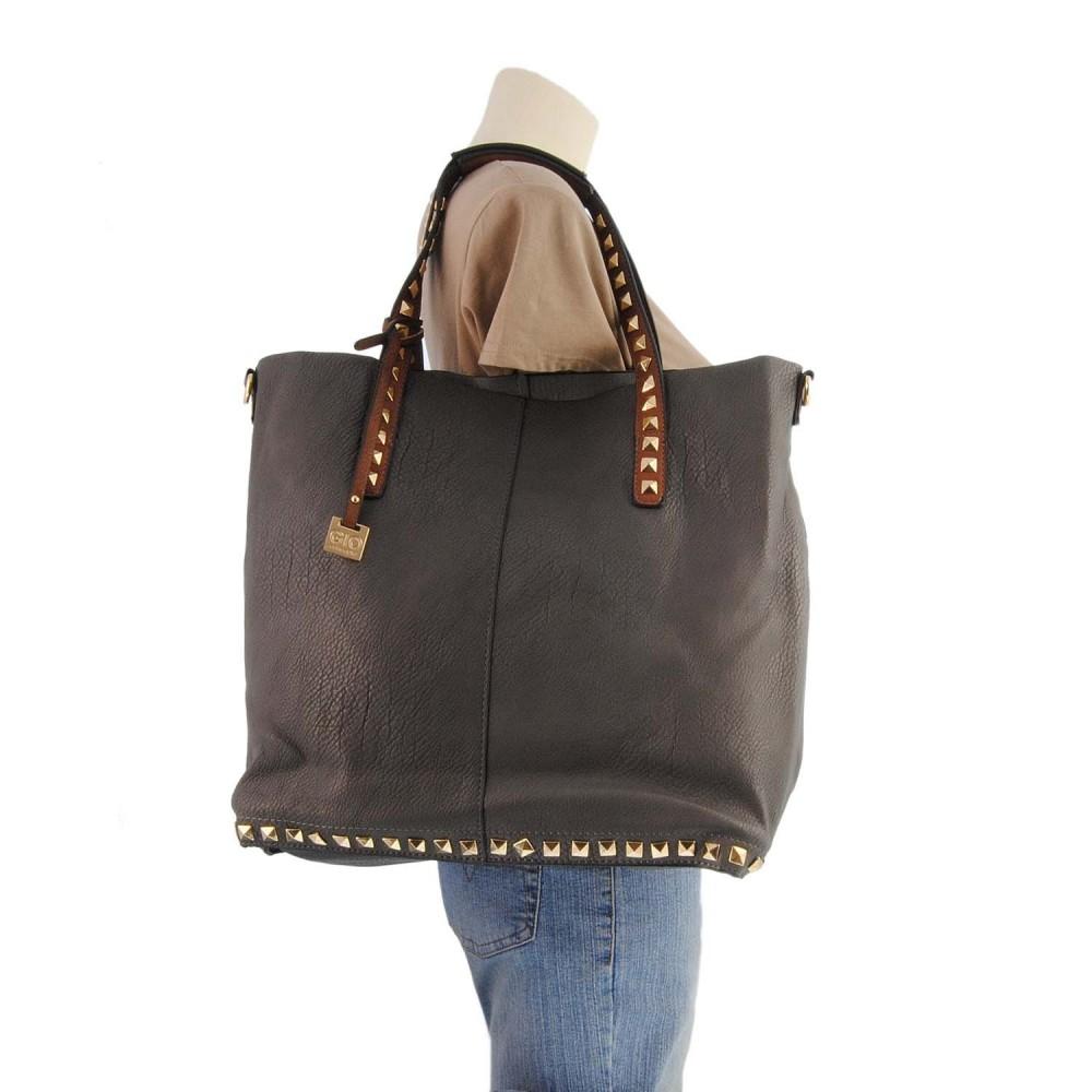 Foto Bolso shopping de mano con tachas (Color: GRIS, Talla: U)