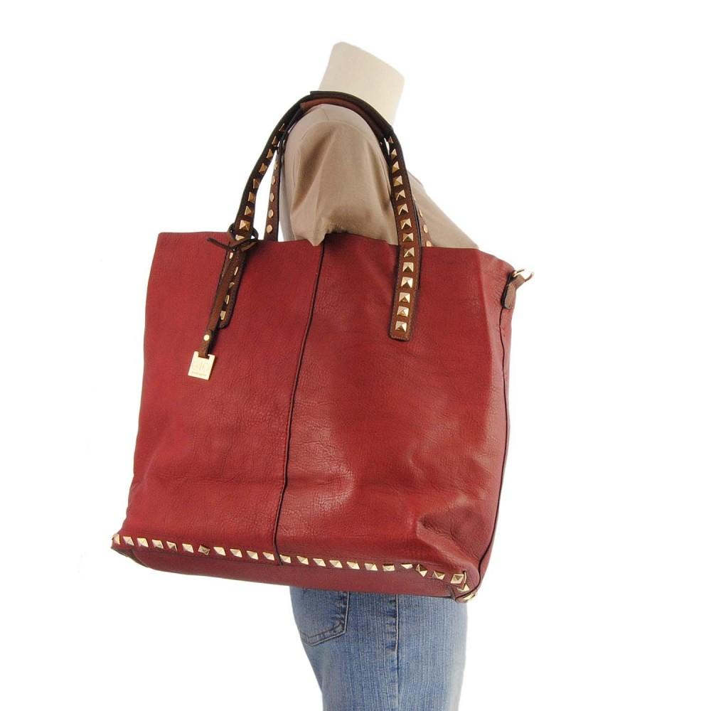 Foto Bolso shopping de mano con tachas (Color: ROJO, Talla: U)