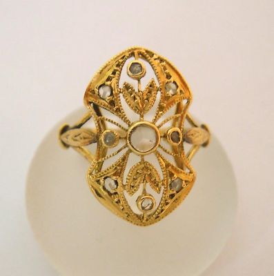 Foto Bonito Anillo Art Nouveau Oro 18k Y Diamantes Naturales