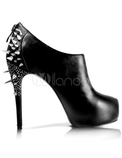 Foto Botas de tobillo de tacón de plataforma de piel de oveja negra 4 3/4''