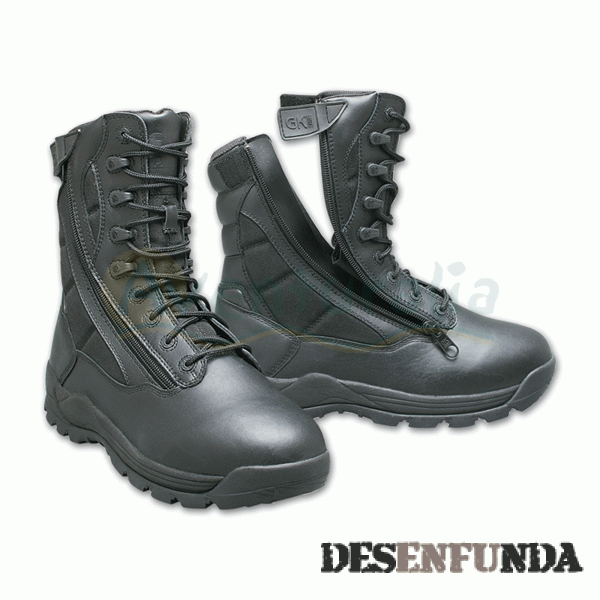Foto Botas militares de cuero natural con nylon y cremallera Color Negro Tallas 35 a 48 GK MPH06F2Z