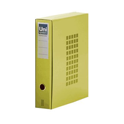Foto Box de 1 archivador folio niquelado amarillo Unisystem