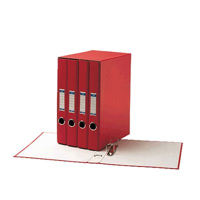 Foto Box de 4 carpetas A4 2 anillas rojo Unisystem