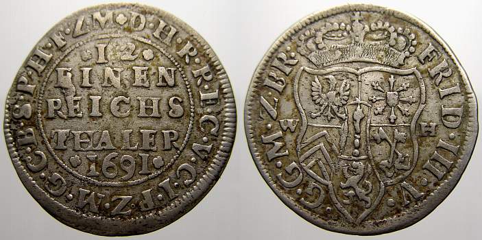 Foto Brandenburg-Preußen 1/12 Taler 1691
