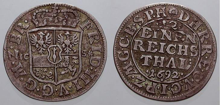 Foto Brandenburg-Preußen 1/12 Taler 1692 I
