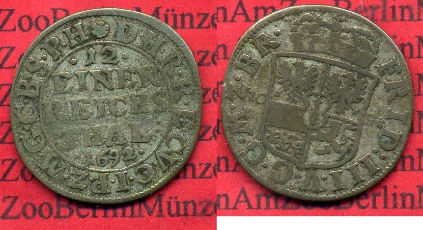 Foto Brandenburg Preußen 1/12 Taler 1692 Ics