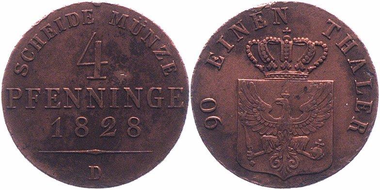 Foto Brandenburg-Preußen 4 Pfennig 1828 D