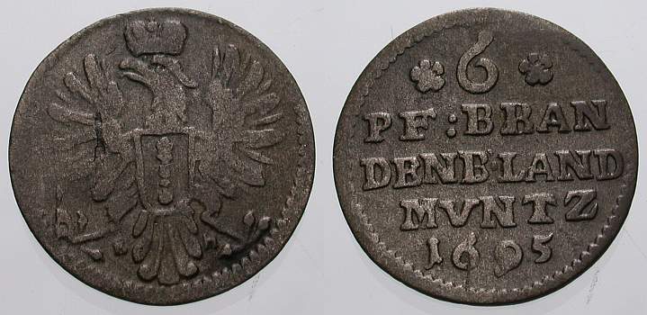 Foto Brandenburg-Preußen Billon 6 Pfennig 1695
