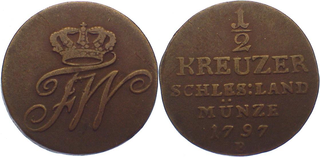Foto Brandenburg-Preußen Cu 1/2 Kreuzer 1797 B