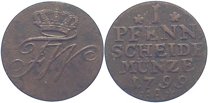 Foto Brandenburg-Preußen Cu Pfennig 1799 A