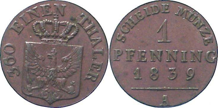 Foto Brandenburg-Preußen Pfennig 1839 A