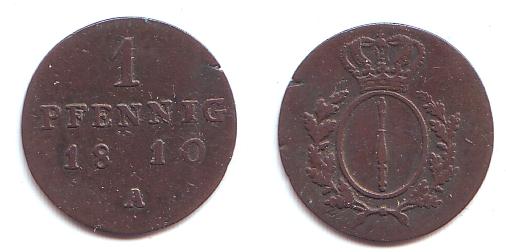 Foto Brandenburg Preussen 1 Pfennig 1810 A