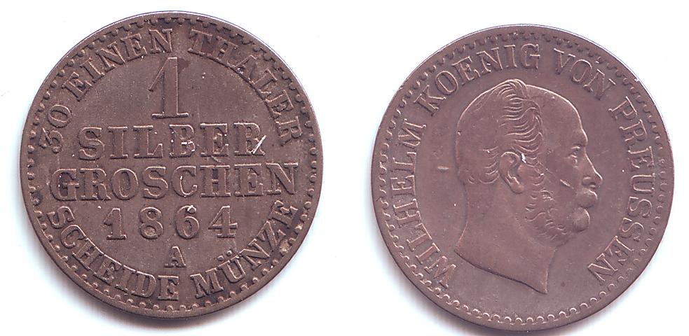 Foto Brandenburg Preussen 1 Silbergroschen 1/30 Taler 1864 A