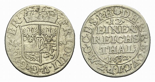 Foto Brandenburg-Preussen 1/12 Taler 1692