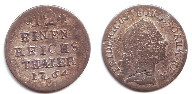 Foto Brandenburg Preussen 1/12 Taler 1764 B