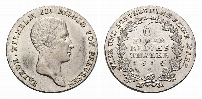 Foto Brandenburg-Preussen 1/6 Taler 1816 A