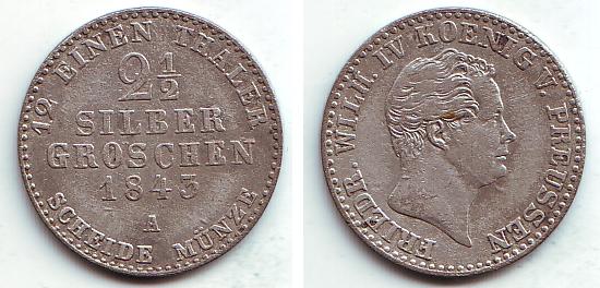Foto Brandenburg Preussen 2 1/2 Silbergroschen 1/12 Taler 1843 A