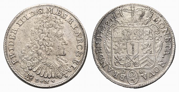 Foto Brandenburg-Preussen 2/3 Taler(Gulden) 1691