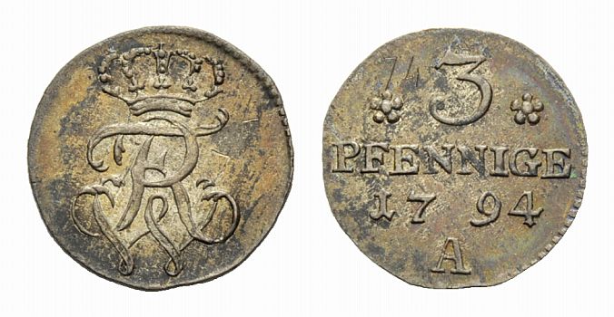 Foto Brandenburg-Preussen 3 Pfennig 1794 A