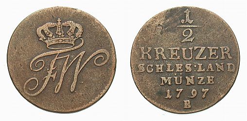 Foto Brandenburg-Preussen Cu-1/2 Kreuzer 1797 B