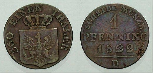 Foto Brandenburg-Preussen Cu-Pfennig 1822 D
