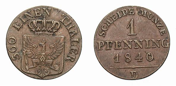 Foto Brandenburg-Preussen Cu-Pfennig 1840 D