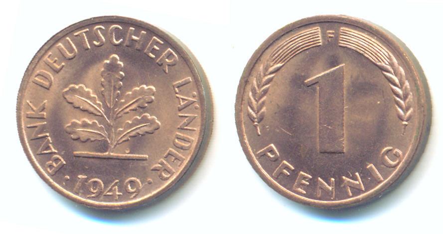 Foto Brd: 1 Pfennig Bank deutscher Länder, 1949 F,