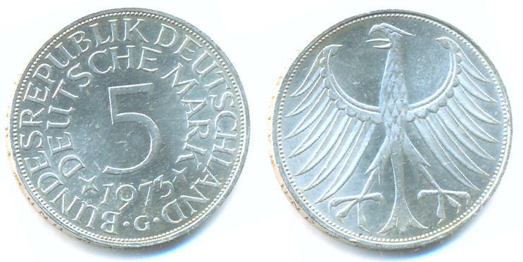 Foto Brd: 5 Deutsche Mark 1973 G,