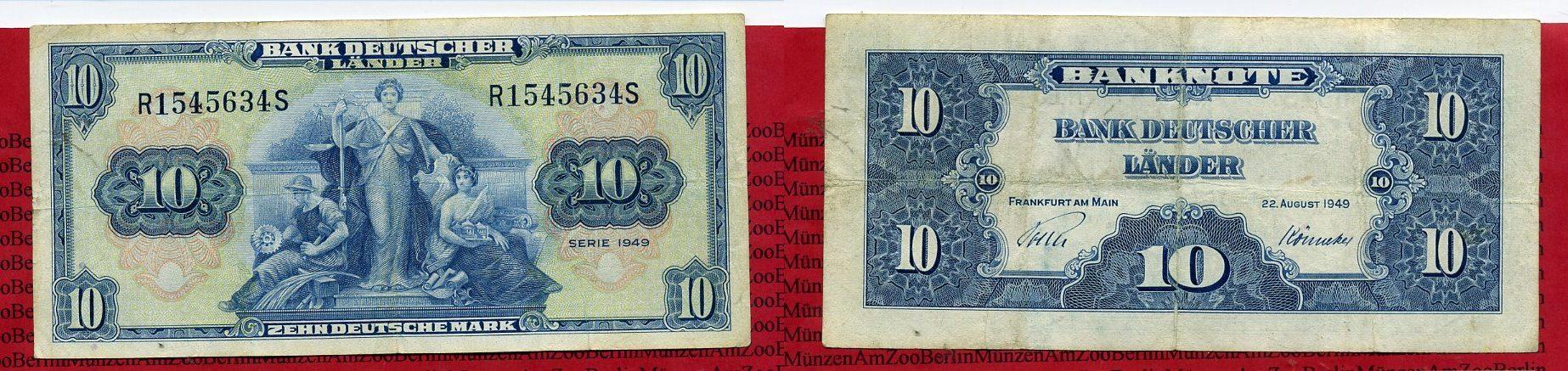 Foto Brd, Bank Deutscher Länder 10 Deutsche Mark Bank Deutscher Länder 1949