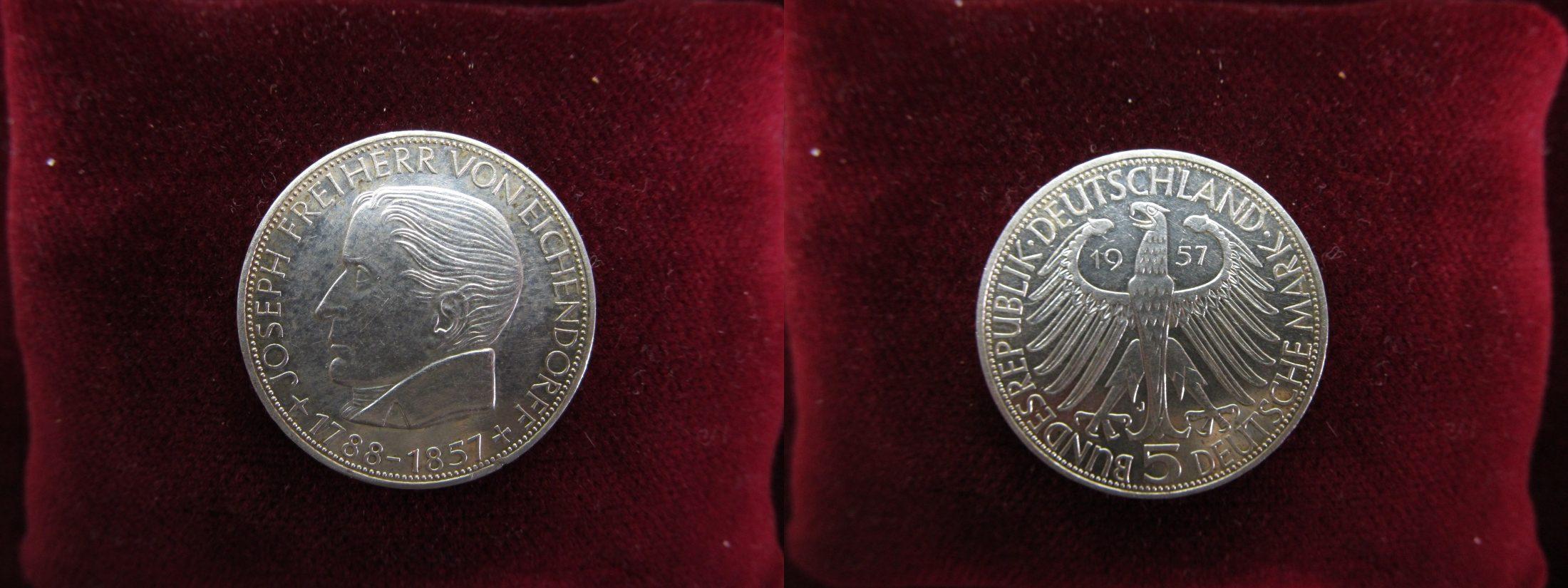 Foto Brd Deutschland 5 Dm 1957 J