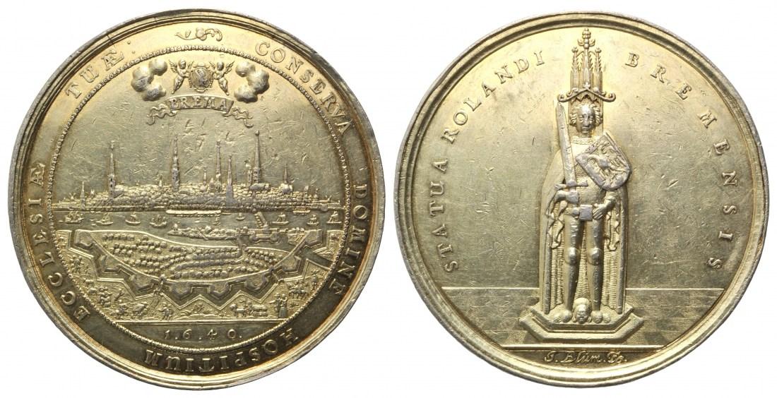 Foto Bremen, Altvergold Silber-Rolandsmedaille 1640 v J Blum,