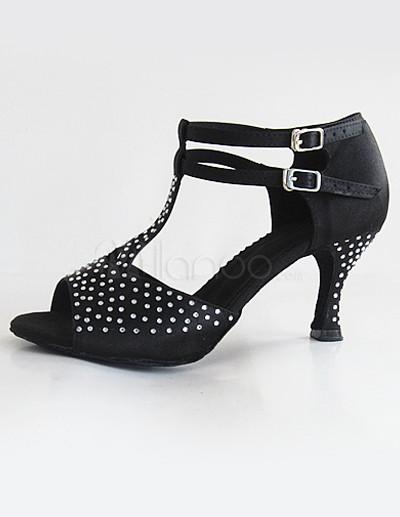 Foto Brillante negro Open Toe T-tipo vendaje mujer de modificado para requisitos particulares de zapatos