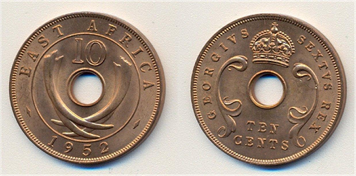 Foto Brit Ostafrika 10 Cents 1952