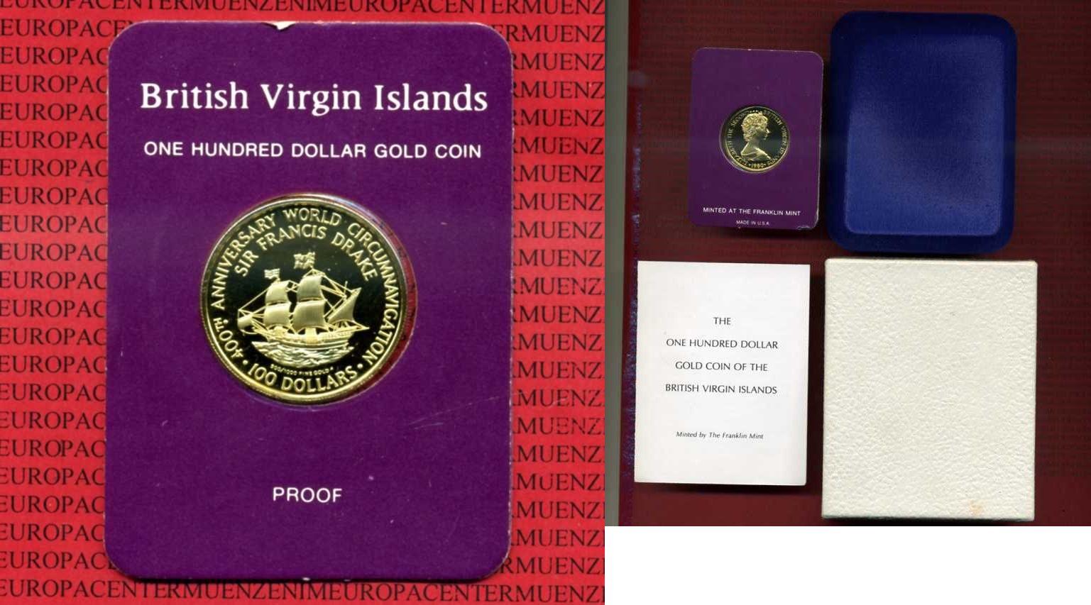 Foto Britische Jungferninseln, Virgin Islands 100 Dollars Goldmünze Schiffs