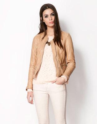 Foto Bsk Blouson Cuir Couler Chameau, Taille M, Neuf