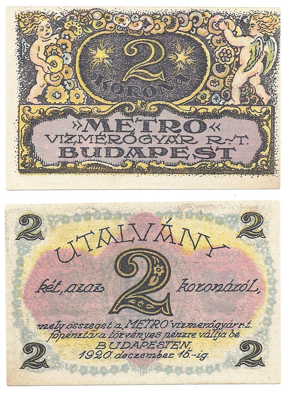 Foto Budapest 2 Korona od (-15 12 1920)