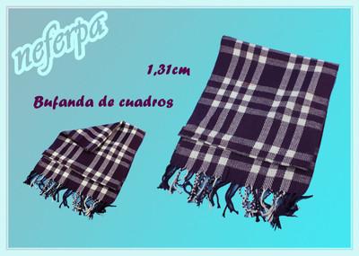 Foto Bufanda Unisex Invierno Lana Cuadros Morada Ropa Abrigo Complementos Accesorios