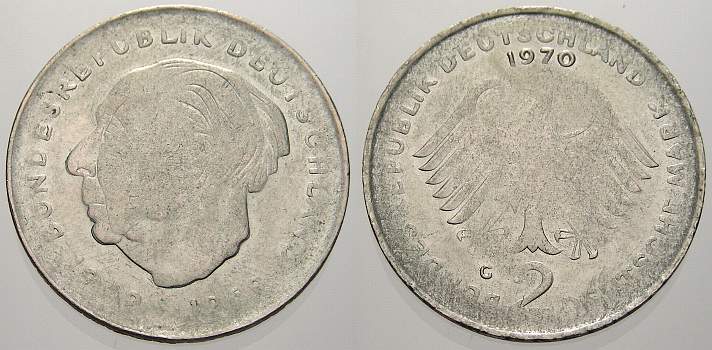 Foto Bundesrepublik Deutschland 2 Deutsche Mark 1970 G