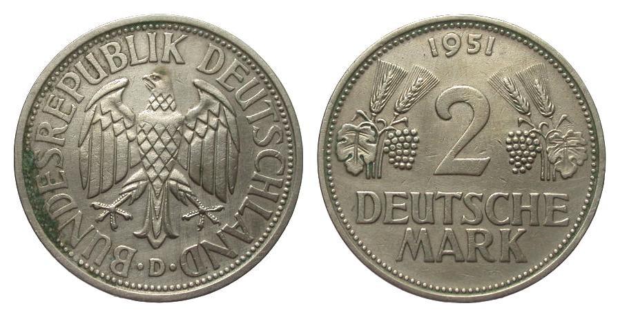 Foto Bundesrepublik Deutschland 2 Dm Trauben und Ähren 1951 D