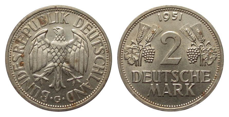 Foto Bundesrepublik Deutschland 2 Dm Trauben und Ähren 1951 G