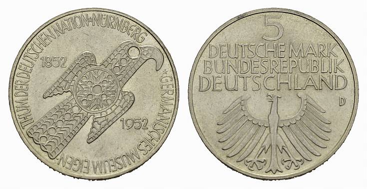 Foto Bundesrepublik Deutschland 5 Dm 1952, D