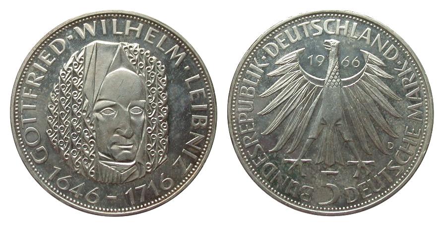 Foto Bundesrepublik Deutschland 5 Dm Leibniz 1966 D