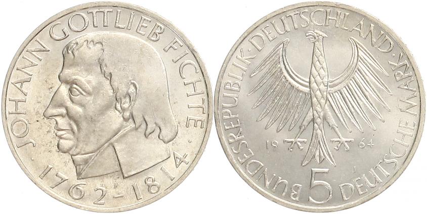 Foto Bundesrepublik Deutschland 5 Mark 1964 J