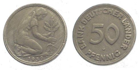 Foto Bundesrepublik Deutschland 50 Pfennig 1950 G
