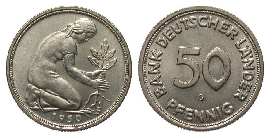 Foto Bundesrepublik Deutschland 50 Pfennig Bank Deutscher Länder 1950 G